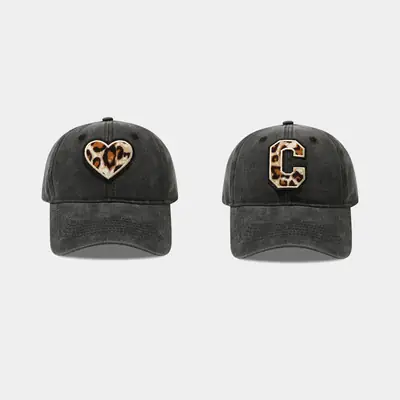 Black Leopard Print Cap with Heart Letter Design