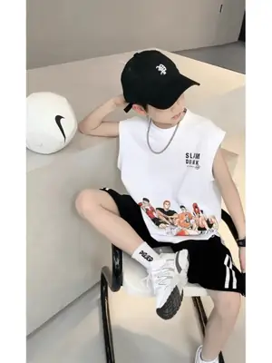 Kids Printed Vest Set Summer Casual Medium Large