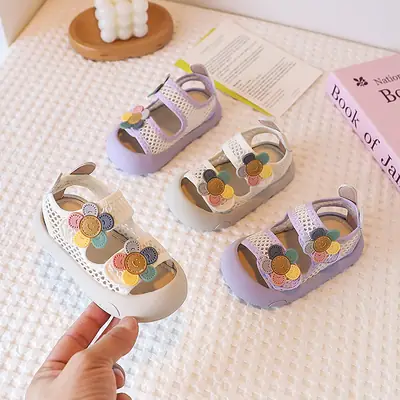 Baby Girl Sandals Princess Mesh Flower Breathable Non-Slip Soft Sole 2025 Summer New Baby Toddler Shoes