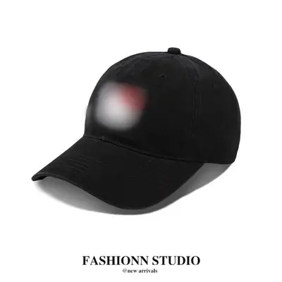 Black Casual Baseball Cap with Washable Design