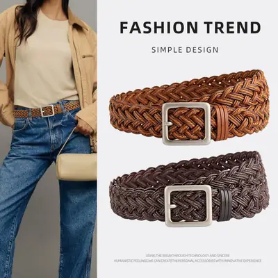 Hand-Woven Punch-Free Retro Women's Belt with Casual Pants