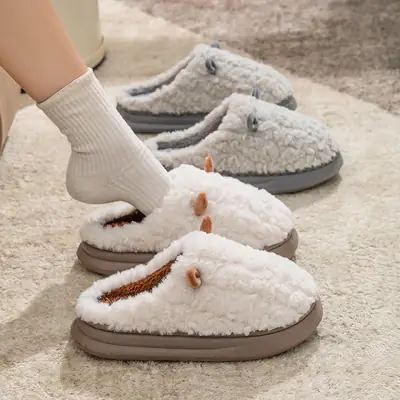 Women Cotton Slippers with Heel Cover Winter Warm Non-Slip