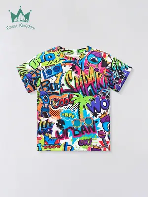 2025 Summer Cartoon T-Shirt Boys Abstract Print