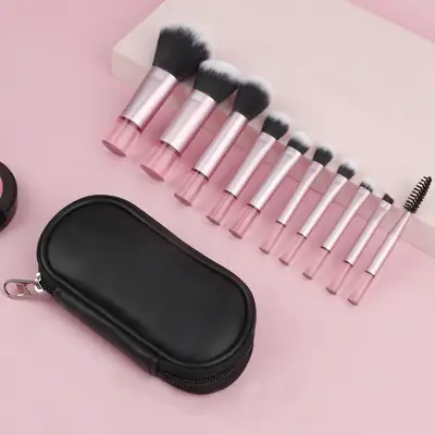 10-Piece Rose Gold Makeup Brush Set with Travel Bag