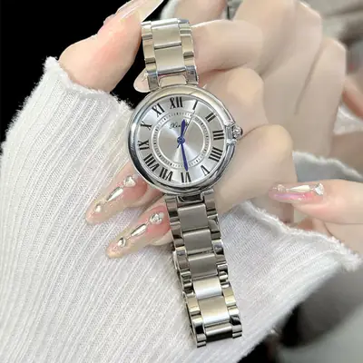 Women's Roman Font Quartz Steel Watch with Silver Belt