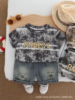 Boys Denim Ripped Shorts Suit 2025