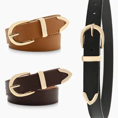 Women's Tan Leather Belt with Buckle