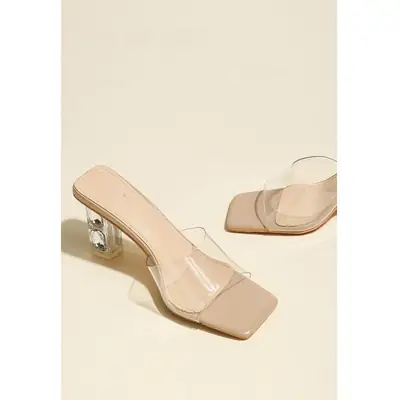 Transparent Crystal Heel Sandals for Women Summer 2025