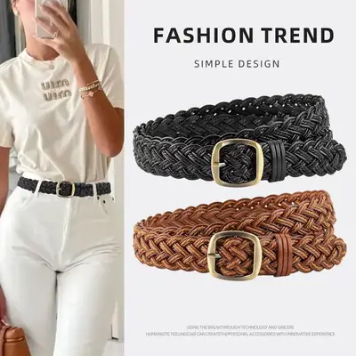 Black Braided Belt for Women Vintage Decorative Belt