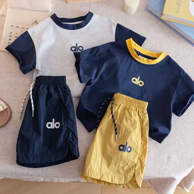 2025 Kids Boys Contrast Two-Piece Short Sleeve Set