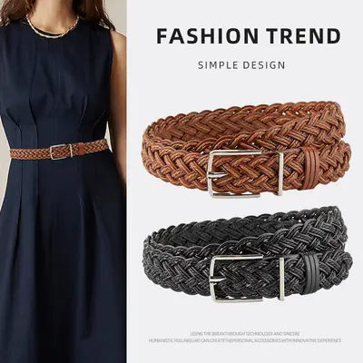 Hand-Woven Women's Pin Buckle Belt Brown