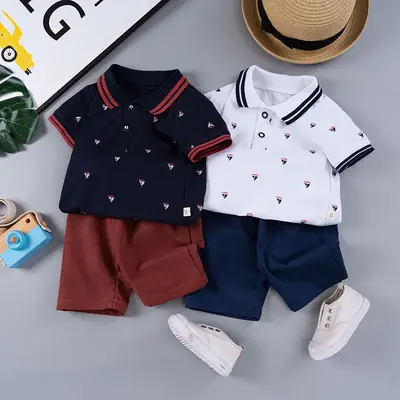 Boys Polo Short Suit Kids Summer Two Piece Set