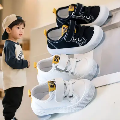Children's Canvas Shoes, Boys' Korean Style Baby Shoes, Baby Toddler Shoes, Spring and Autum Little Girls' Kindergarten White Shoes