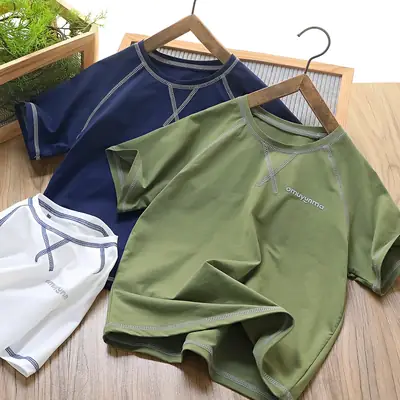 Special Qingdao Boys Summer Hemp Silk T-Shirt Medium Large
