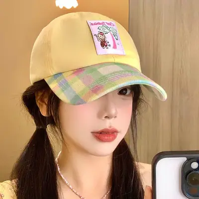 Korean Style Plaid Baseball Cap for Women