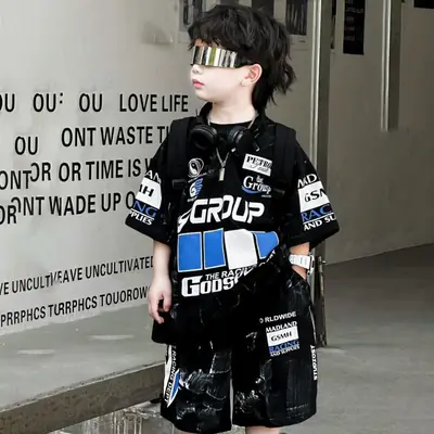 Boys Korean Style Cool Shorts Suit Five Point Two-Piece Set