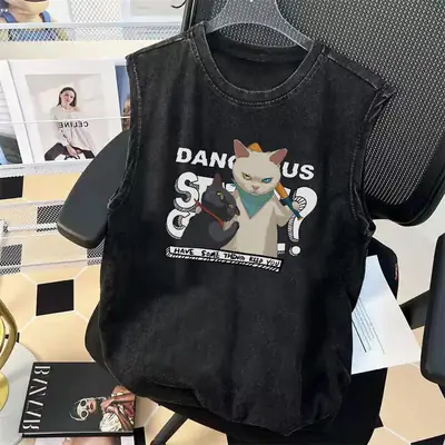 Boys Washed Vintage Vest Children Summer T-Shirt Pure Cotton Loose Sleeveless Cross Border Wholesale