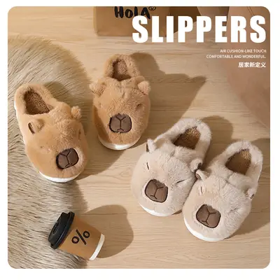 Cute Cat Design Plush Slippers for Men Women Winter Comfort
