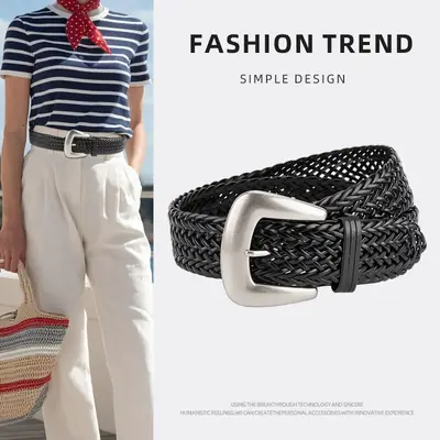 Black Cross-Border Women's Belt with Pin Buckle