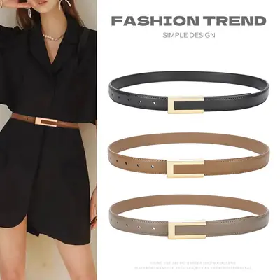 Women's Brown Leather Belt with Gold Buckle
