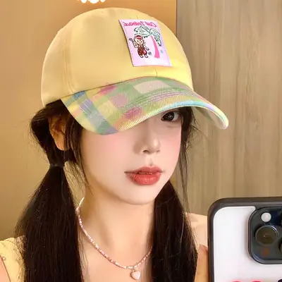 Korean Style Plaid Baseball Cap for Women