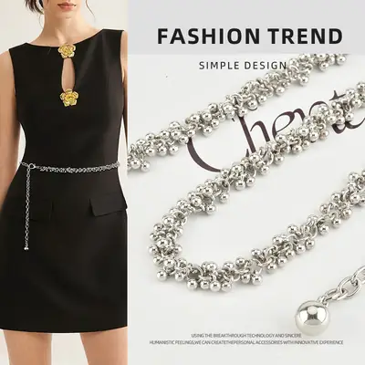 French Retro Silver Waist Chain for Women