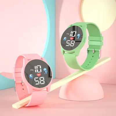 Kids Digital Display Watch Pink Green Sport Wear