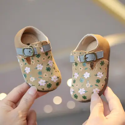 Baby Girl Leather Shoes, Baby Kidsren's Shoes, Toddler Shoes, Soft-Soled Birkenstock Shoes, Girls' Princess Shoes, Spring and Autum Flats