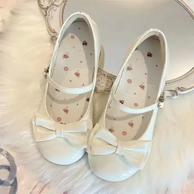 Sweet Sweetheart Story Lolita Heart-Warming Round Lolita Cute Bow Low Heel Round Toe Lo Shoes for Women