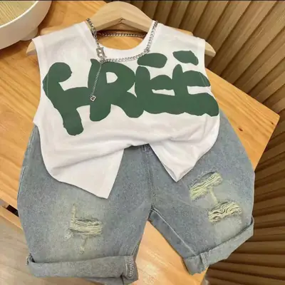 Boys Kids 2-Piece Sleeveless T-Shirt & Ripped Jeans Set