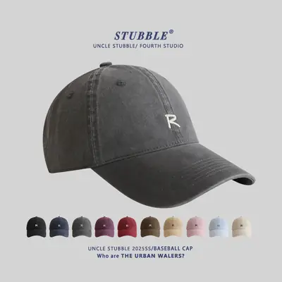 Uncle Stubble R Logo Baseball Cap Beige Men Women