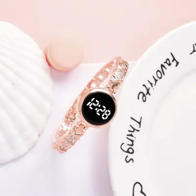 Ladies Digital Watch with Diamond Bracelet & Touch LED Display