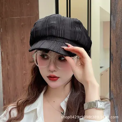 Women Pleated Newsboy Cap White 2025 Spring Summer Lightweight