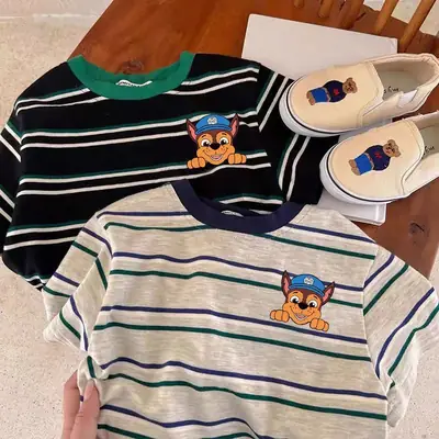 Boys Cotton Striped Cartoon T-Shirt Summer Wear