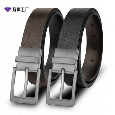 Men Black Pin Buckle Leather Belt Double-Sided Universal