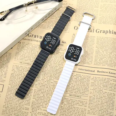 Pink Digital Display Student Watch for Men Women Teenagers