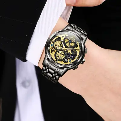 Live Hollow Gold Watch with Luminous Steel Strap