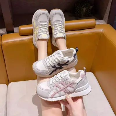 Women's Grey Mesh Casual Sneakers with Yellow Straps