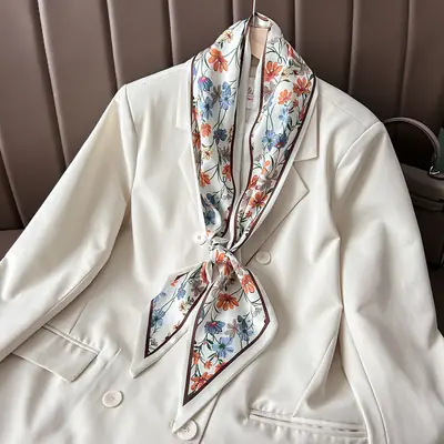 Women's Silk Scarf with Orange Border & Hairband
