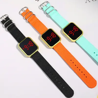 Touch LED Digital Watch Pink Nylon Strap for Men Women