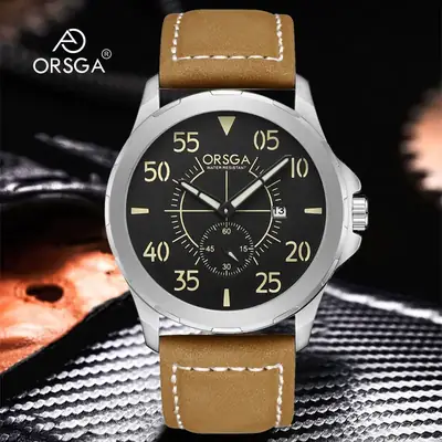 Orsga Men's Frosted Calendar Quartz Watch Black