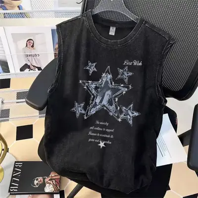 Black Star Graphic Sleeveless T-Shirt for Boys