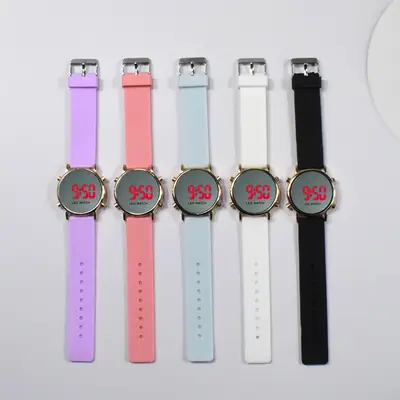 Spot Mirror Watch with LED Display & Black Silicone Band