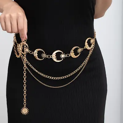 Women's Multi-Layer Moon Sunflower Waist Chain Adjustable Belt