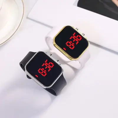 Red LED Display Men's Women's Watch Black Silicone Strap
