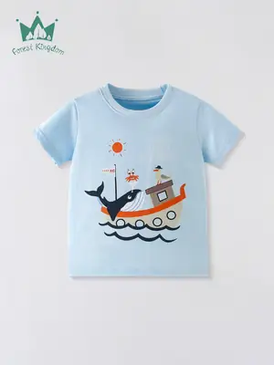 2025 Cartoon Ocean T-Shirt Boys Pure Cotton Short Sleeve