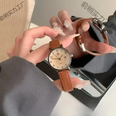 Women's Brown Leather Watch with Retro Quartz Design
