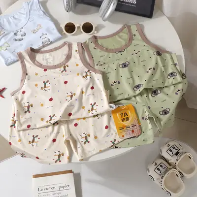 Summer Kidsren's Home Clothes for Boys and Girls Thin Cartoon Pajamas Baby Vest Shorts Sleeveless Suit Air-Conditioned Clothes