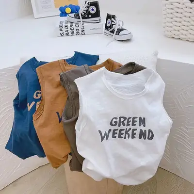 Green Weekend Sleeveless Vest for Boys Pure Cotton