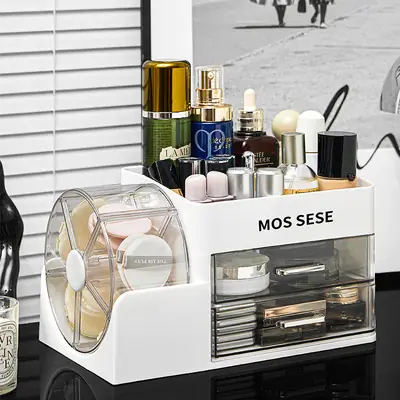 New Cosmetics Storage Box, Dressing Table, Skin Care Product Storage Rack with Rotating Organizer, Desktop Dust-Proof Cosmetic Box